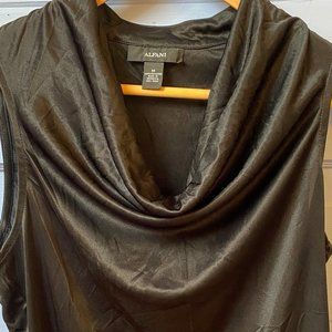 Sleeveless black blouse with cowl neck